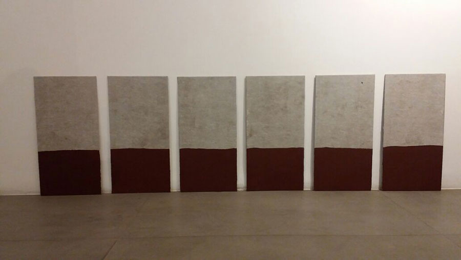 <Baseline - Red oxide on Cement Board - set of 6 - unique - 24 x 12 inches - 2016, 