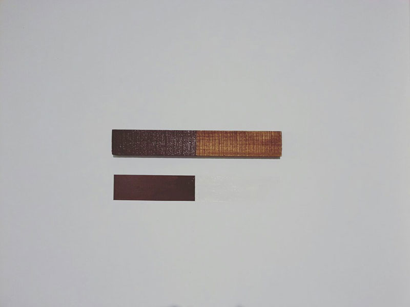 <Deliberations for a Diptych - Red - oxide - Lacquer on wood and Wall  - Unique - 24 x 4 inches - 2016, 