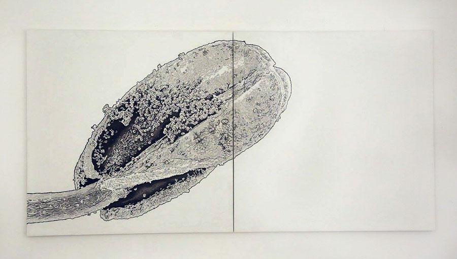 <To Other Places
An installation of Hand-drawn works + video components
Animation: Oysterr Digital India Pvt Ltd., Acrylic on two wooden panels, 2014
