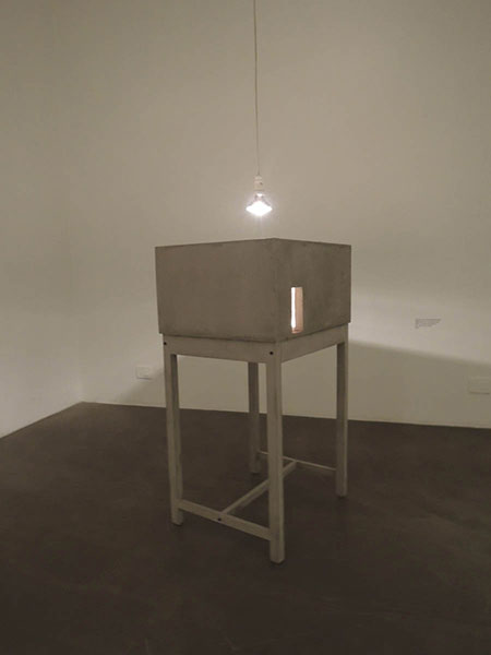 <Interior Of An Abandoned, Room Digital Print On Concrete Block,Wood,Cement,Plaster, 53x19.8x24 Inches, 2013, 