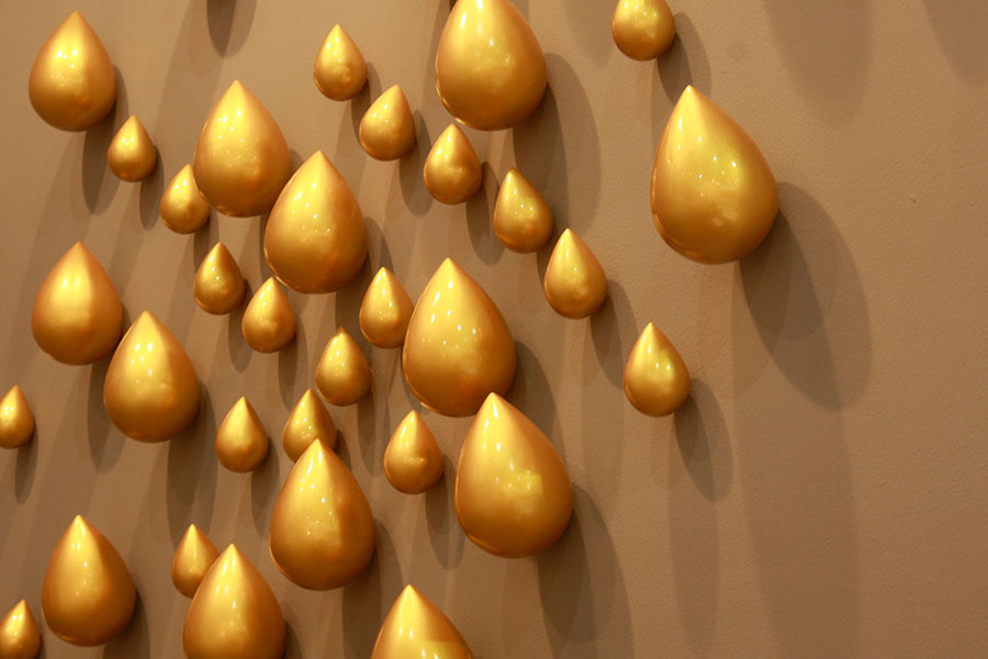 <Fibre Cast ,Gold Enamelling, 29 Large, 30 Small, Site-Specific Installation 60x72 Inches, 2015, 