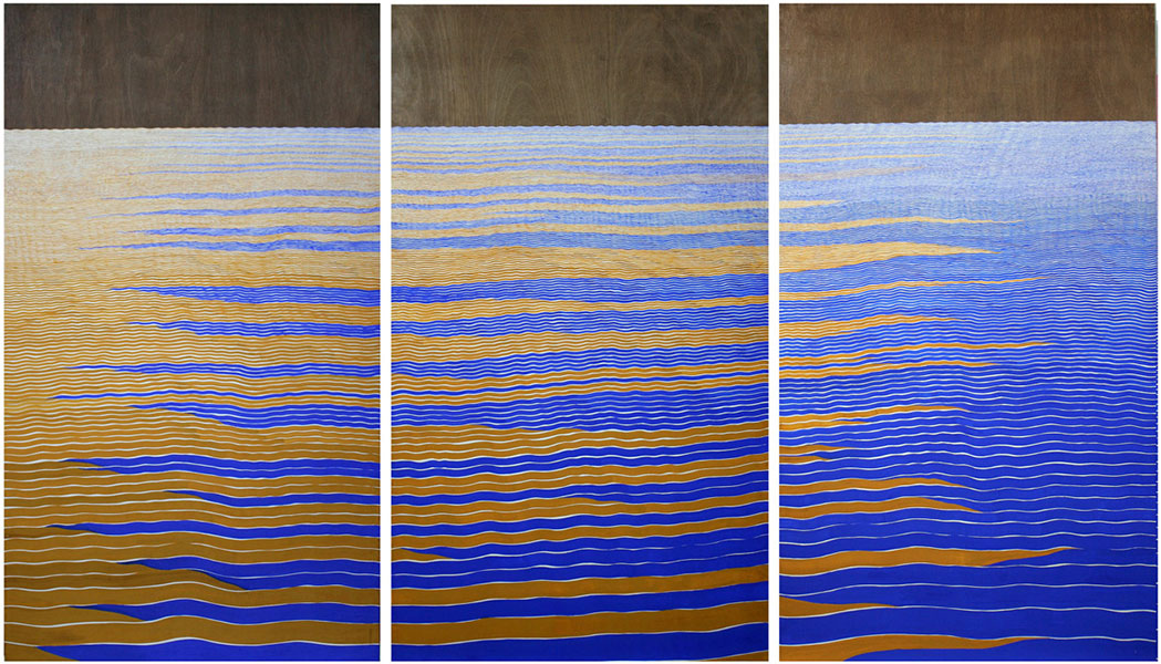 <273 Monsoon Rivers Meeting 273 Summer Rivers, Water Colour,Gouache,Natural Pigment,Natural Gesso,Plyboard, 84x252 Inches Triptych, 2014, 