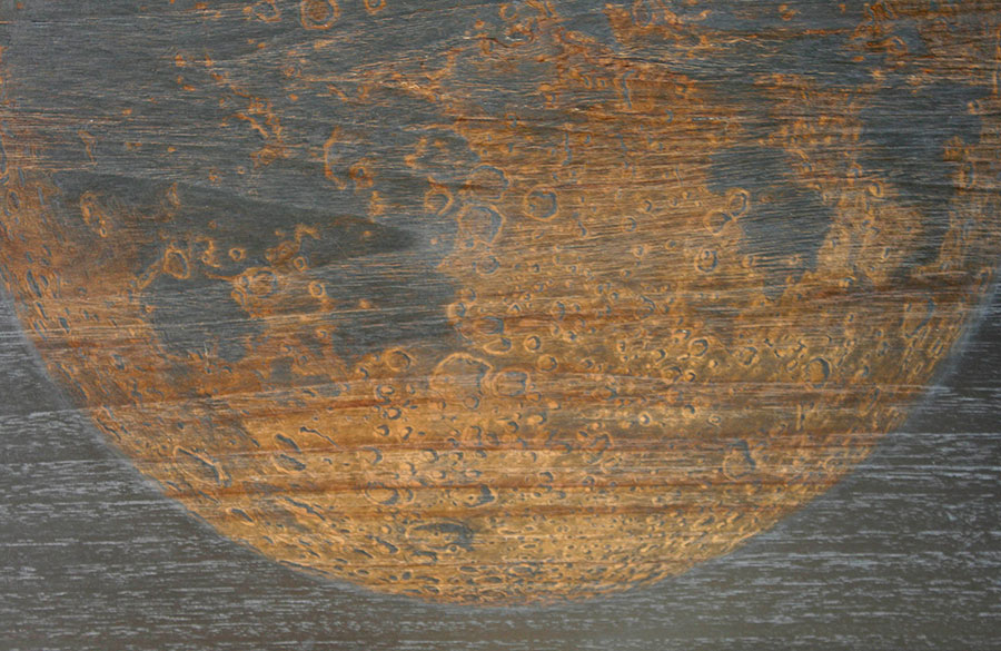 <Graphite and Dry Pastel on Teak Wood, 18 x 18 inches, 2015 detail , 