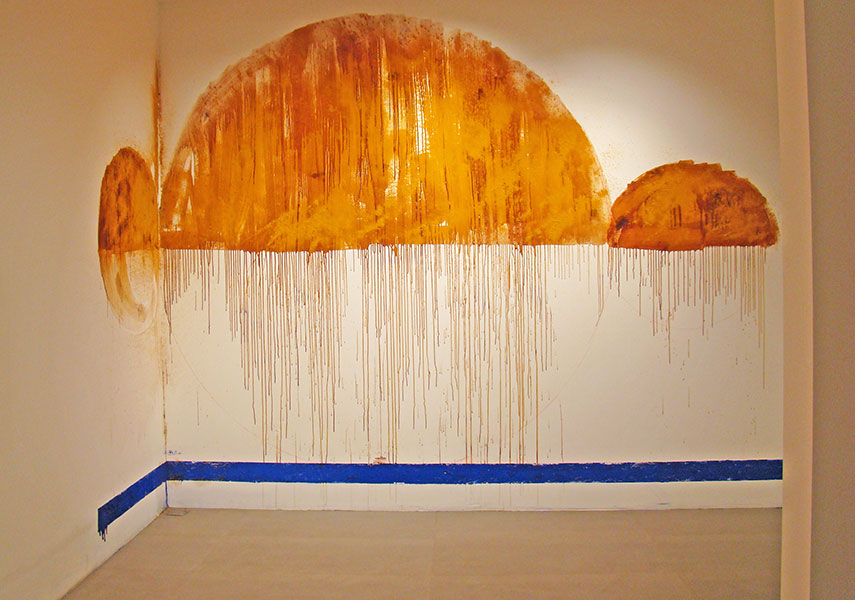 <Born Out Of Fire, Site Specific Installation, Haldi,Indigo,Adhesive, 2015, 