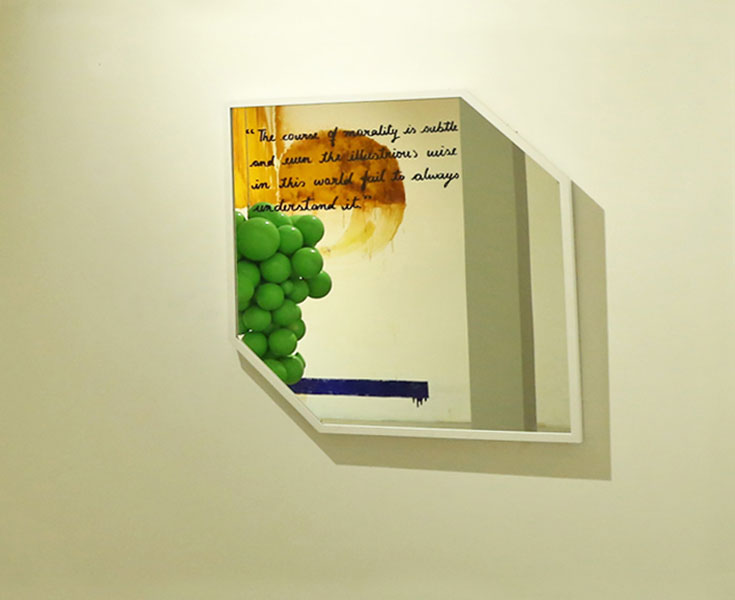 <Untitled from Born Out of Fire, Used Mirror,Vinyl, 36x35.5inches, 2015, 